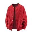thumbnail image 4 of Mens Cable Knitted Sweater Long Sleeve Crew Neck Cardigan Sweaters Button Down Knitted Jackets for Casual and Formal Outfits Red L, 4 of 4
