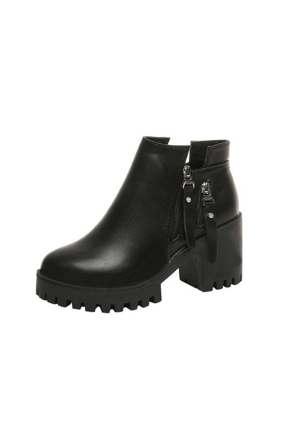 2025 Flatform Boots for Women, Heeled Combat Boots Chunky Heel Booties Round Toe Lace Up High Heel Ankle Boots