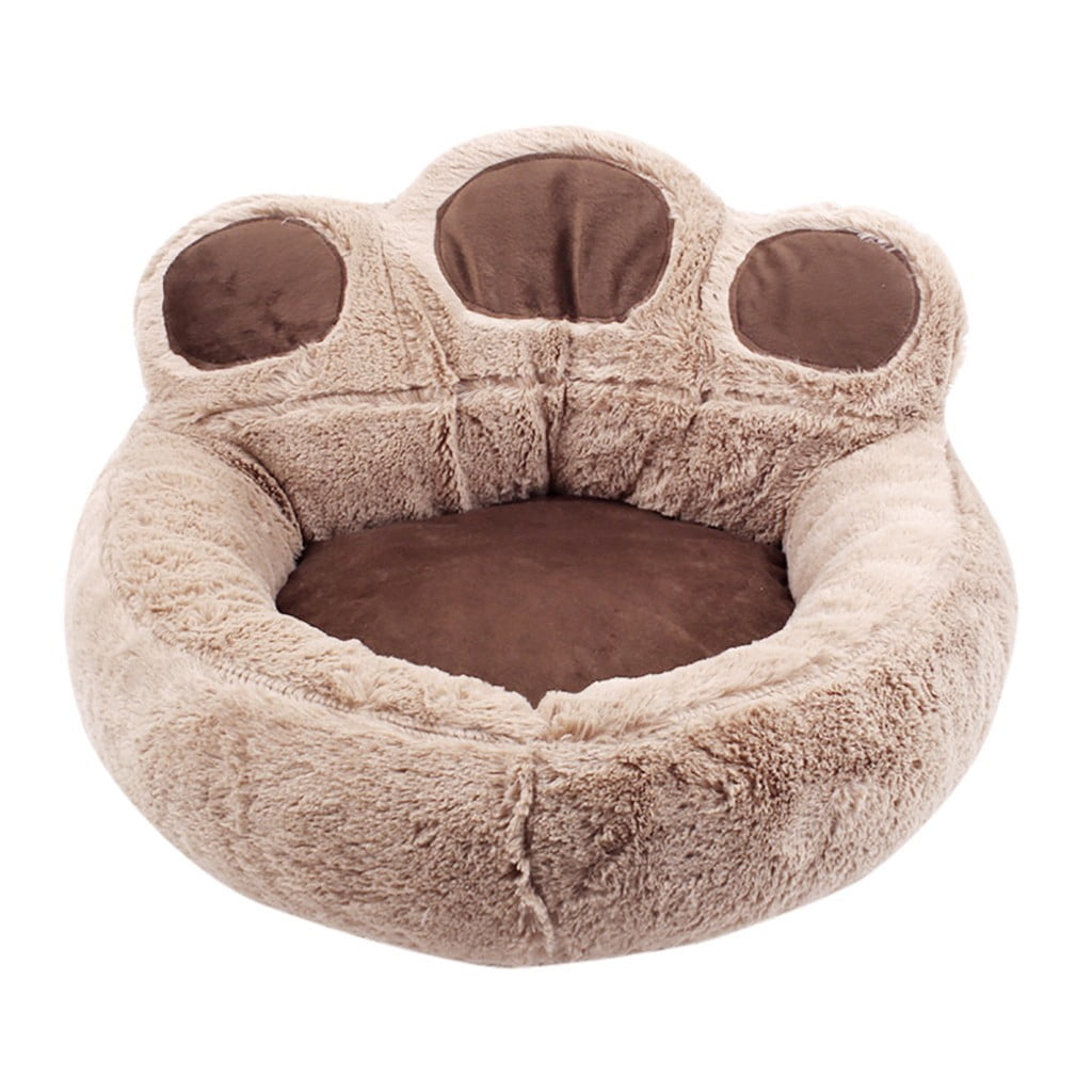 PureCasa Cute Paw Pattern Soft Dog Cat Bed for Fall Winter, Comfortable Warm Plush Fluffy Pet Bed Kennel Cushion Sleeping Pad for Small Cats Dogs, Modern Decor, Round, 1 Pack, S 16"x16", Brown
