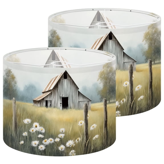 Lampshades 2 Pack Farmhouse Dandelion Rustic Flower Barn Wooden Fence 13"x13"x10" Light Shade for Table Lamps Floor Lamps Drum Lamp Shades Lampshade Replacement Easy Assembly