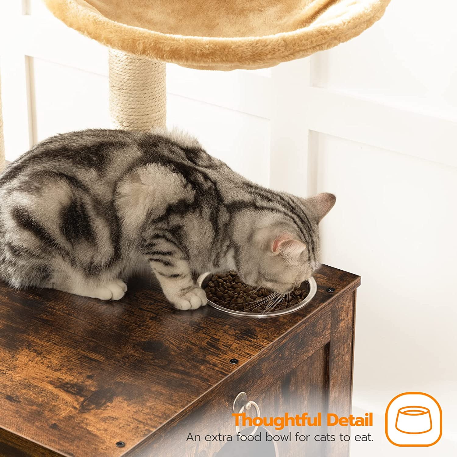 Cat Tree with Litter Box Enclosure, 44" Tall Wooden Cat Tower with Scratching Posts, Cat Hammock, Hidden Litter Box Furniture, All-in-One Indoor Cat Condo, Rustic Brown FG48MZ03