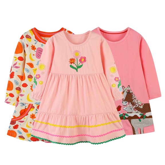 KYAIGUO Toddler Kids Girls Long Sleeve Sweatshirt Dresses Baby Spring Fall Floral Casual Sweatshirt Dress with Pocket for 2-7 Years