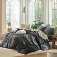 thumbnail image 5 of MooMee Washed Cotton Duvet Cover Set Linen Like Textured Breathable 3-Piece (Dark Grey, Queen), 5 of 8