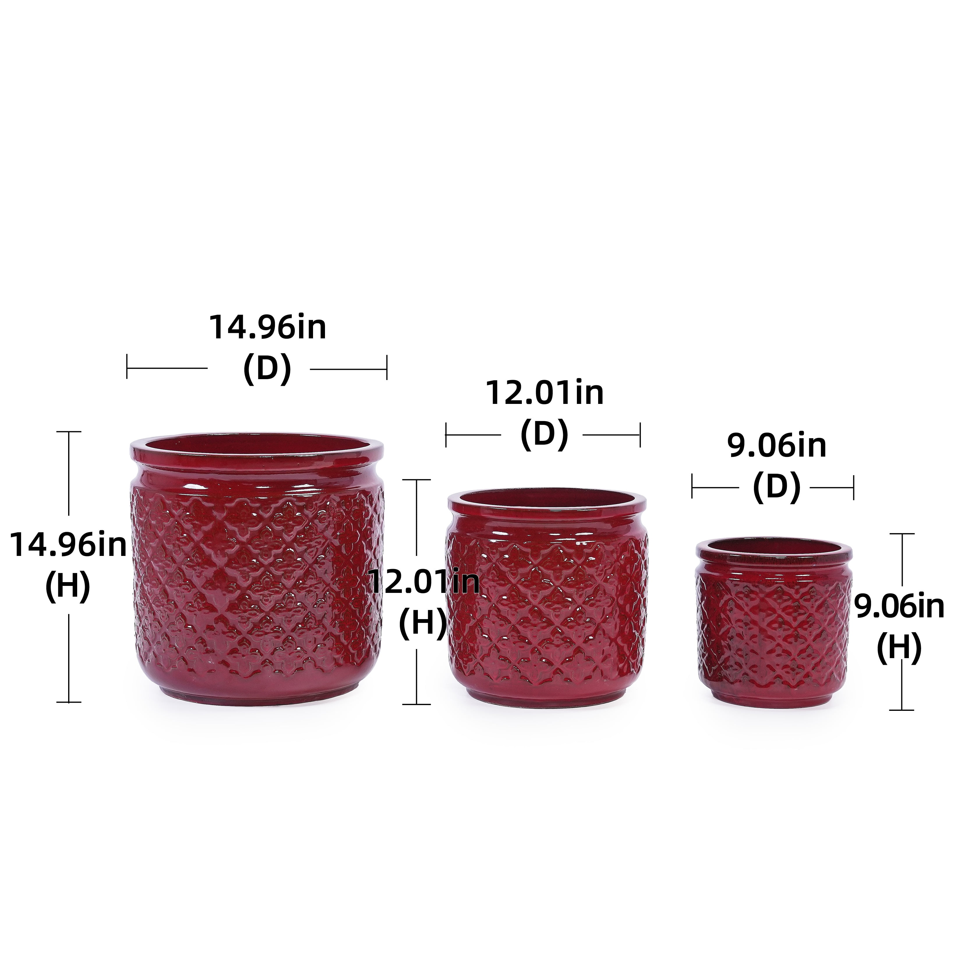 MAYEERTY 3 Pack Ceramic Plant Pots, Planter for Indoor Outdoor Patio, Garden, Red