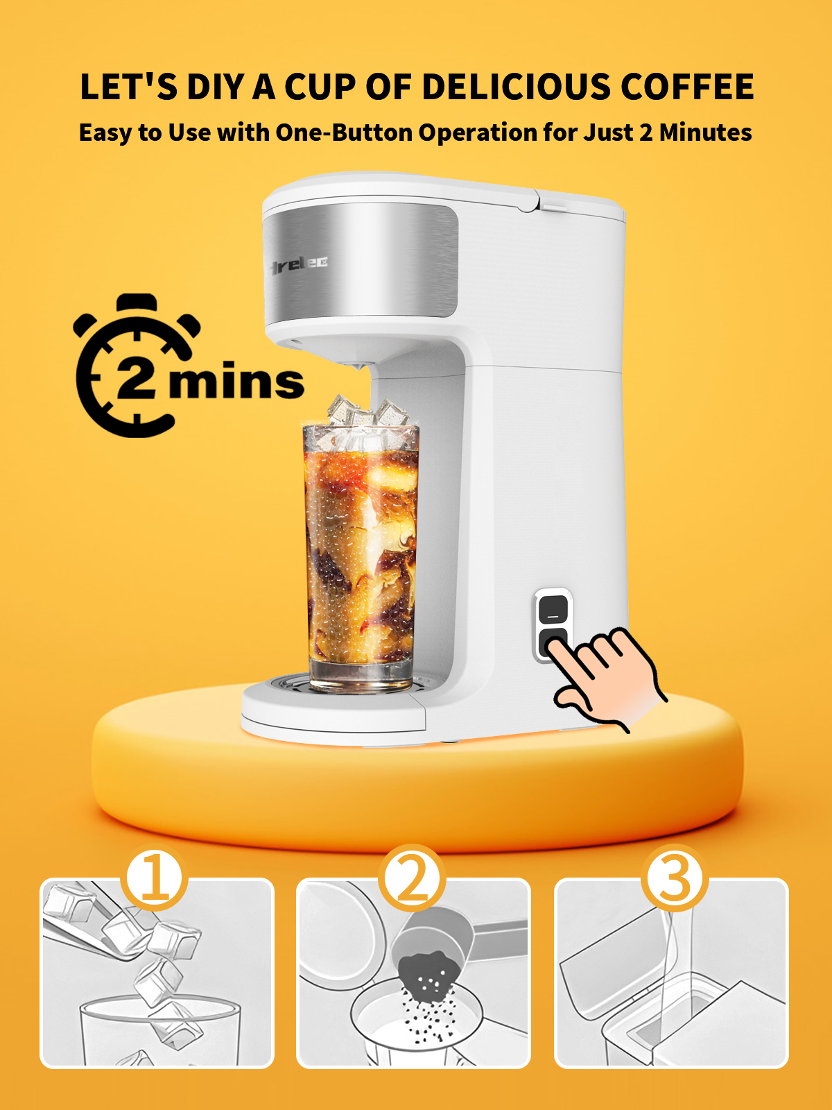 2-Way Single Serve Coffee Maker Brewer for Capsule and Ground Coffee, Mini Coffee Machine with Self-Cleaning Function and 8-14 oz Brew Size