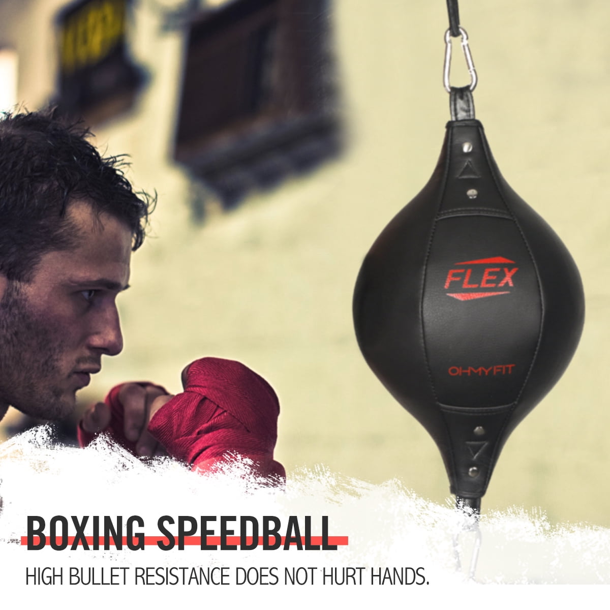 OHMY FIT FLEX Double End Punching Bag Easily Adjust Tension and Height of Cords with Special Flex Adjustable System. Advance Micro Fiber Material Strong Bladder Gym Exercise for Men&Women (Elliptical)