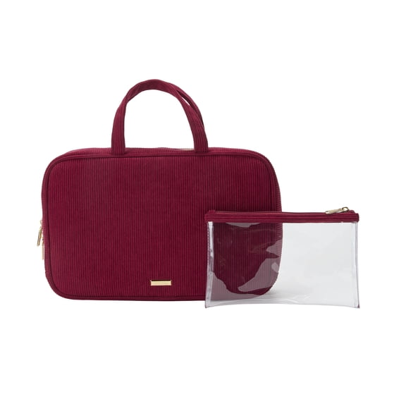 Conair Burgundy Cord Weekender Cosmetic Bag with Removable Pencil Case, 2-Piece Set