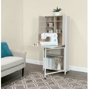 Studio Designs 13375 58.25 in. Tall Craft & Sewing Multipurpose Armoire with 23.25 in. Wide 27.25 in. Deep Drop Leaf Top & Storage Shelves, White