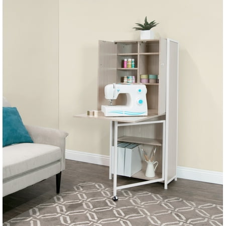 Studio Designs 13375 58.25 in. Tall Craft & Sewing Multipurpose Armoire with 23.25 in. Wide 27.25 in. Deep Drop Leaf Top & Storage Shelves, White