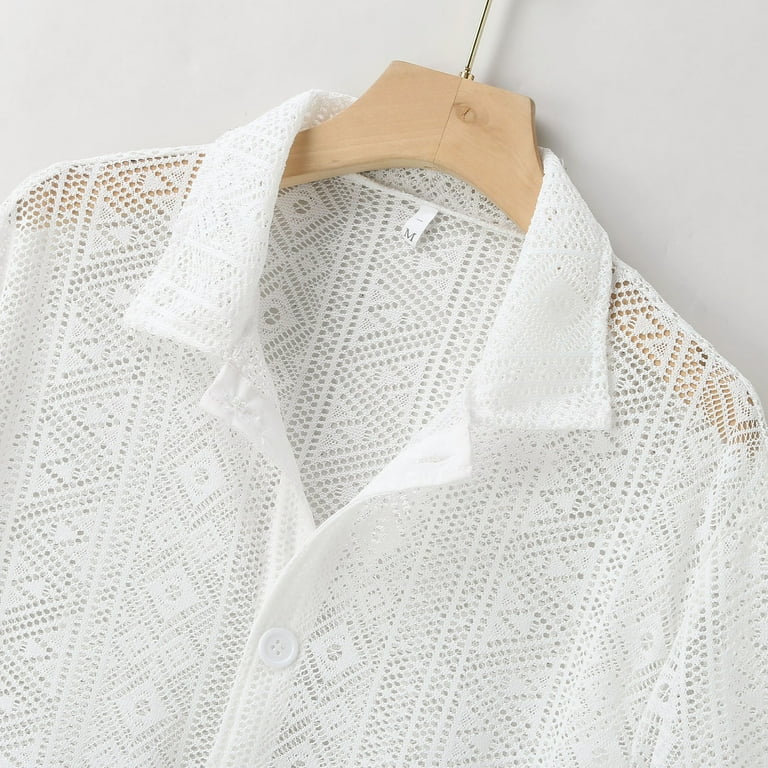 ZZHZGZ Late July Mens White Dress Shirt Male Trend Summer Hollow Lapel Shirt  Short Sleeve Sexy See Through Shirt Late July Black V Neck T Shirts for Men  L - Walmart.com
