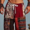 thumbnail image 5 of SGFCWSX Mens Harem Pants Patchwork Elastic Waist Drawstring Loose Boho Hippie Beach Casual Pants Red Size 5XL, 5 of 5