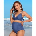 thumbnail image 6 of Alove V Neck Maternity Swimsuit Solid Color Women Two Piece High Waist Bikini Scallop Trim Bathing Suit Pregnancy Swimwear Spaghetti Strap Swimwears, 6 of 8