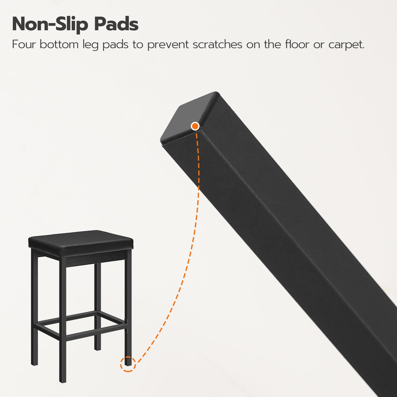 HOOBRO Adult Backless 24.8-Inch Height and 2 Inch Thick Upholstery Bar Stools - Set of 2, Black