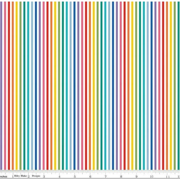 Cotton Stripes Striped Patterns Designs Rainbow and White Riley Blake Rainbow Cotton Fabric Print by the Yard (C495-RAINBOW)