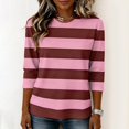 thumbnail image 4 of JULMCOMO Shirts for Women Striped Crew Neck 3/4 Sleeve Trendy Loose Fit T Shirts Color Block Casual Comfy Tunic Tops Wine XL, 4 of 6