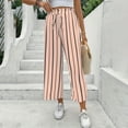 thumbnail image 2 of Women's Boho Palazzo Pants Wide Leg Striped Pants High Waisted Lounge Drawstring Pants Casual Holiday Trousers, 2 of 6