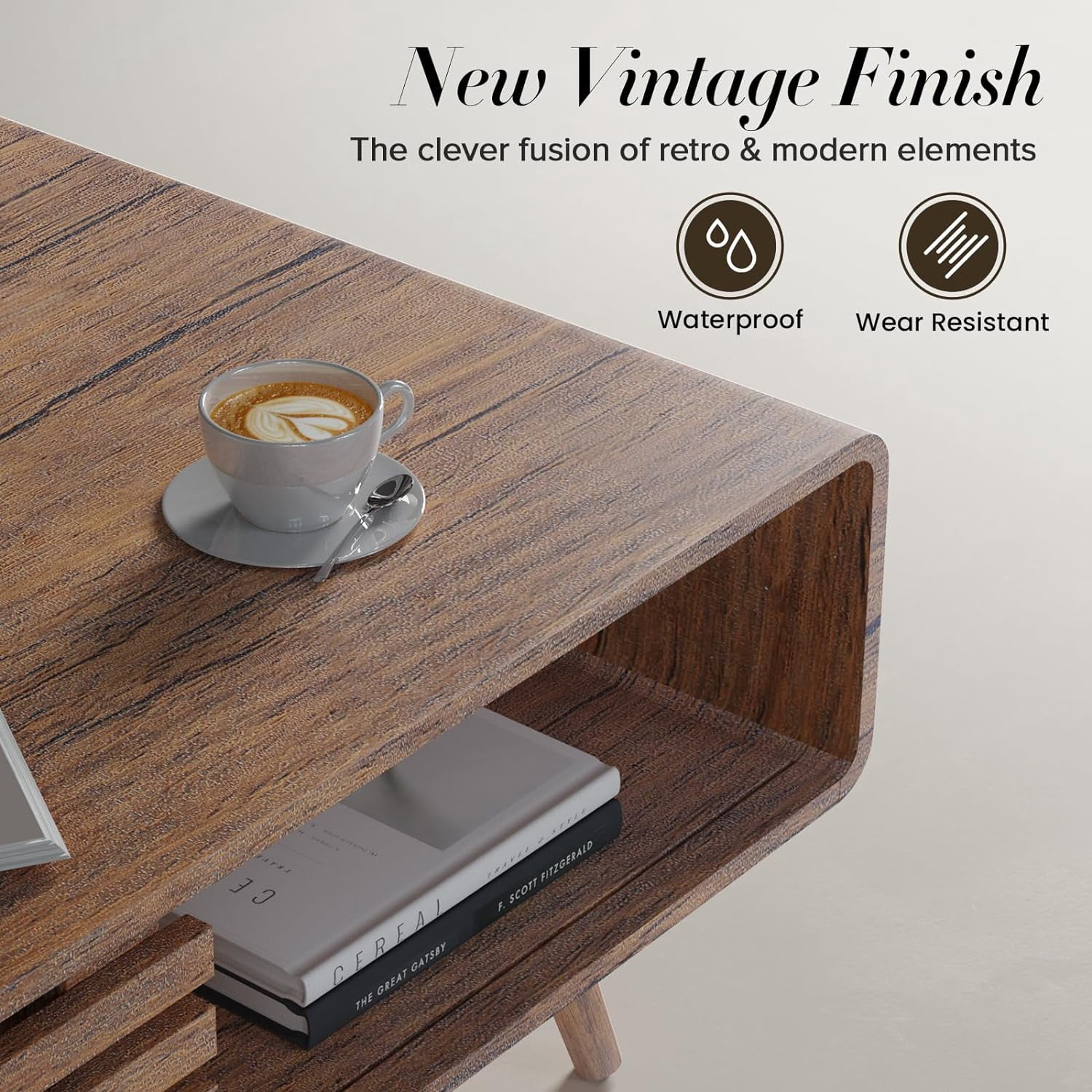 Woodty Farmhouse Wooden Storage Coffee Table, Hidden Compartment & Easy Assembly, Living Room & Home Office, Natural Finish