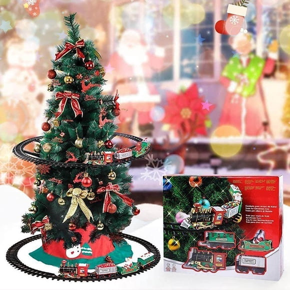 serony Christmas Train Set with Sounds and Lights Electric Rail Train Set Electric Car Toy Mini Train Toy Set for Christmas and Home Decoration