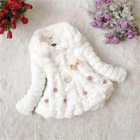 

Pfysire Toddler Girls Winter Coat Fleece Faux Fur Warm Jacket White 2-3 Years