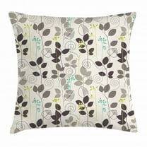 Floral Throw Pillow Cushion Cover, Doodle Leaves Earthen Toned Leaf Branches Autumn Beauty Season Theme, Decorative Square Accent Pillow Case, 16 X 16 Inches, Coconut Dark Taupe Seafoam, by Ambesonne