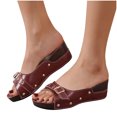 thumbnail image 4 of asdoklhq Slippers for Women Summer,Women's Vintage Buckle Wedge Heel Open Toe Low Fish Mouth Roman Sandals Slippers, 4 of 4