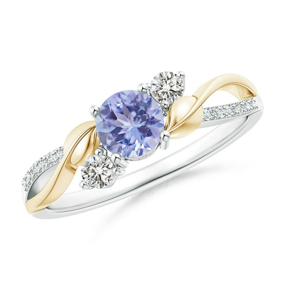 ANGARA Natural Tanzanite and Diamond Twisted Vine Ring in 14K White & Yellow Gold for Women (Size-5mm) | December Birthstone, Birthday, Anniversary, Jewelry Gift for Women | Natural Tanzanite Ring