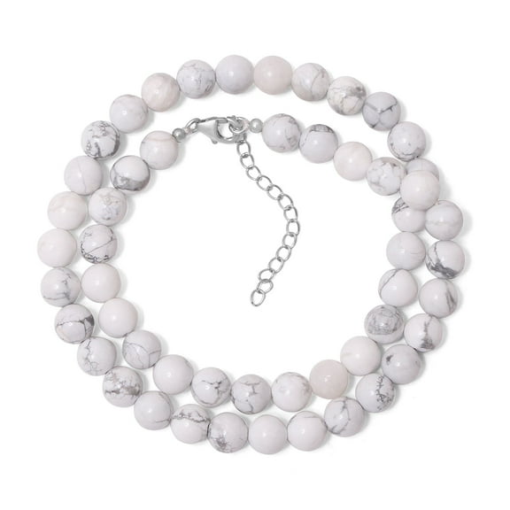 8mm Natural White Howlite Gemstone Necklace, Beaded Necklace, Sterling Silver Howlite Necklace Jewelry