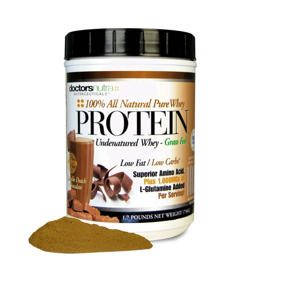 Double Dutch Chocolate Whey Protein by Doctors Nutra Nutraceuticals, Low Carb Low Fat, Undenatured Grass Fed Ultra-filtered Plus 1000 Milligrams L-Glutamine 1.7 lb