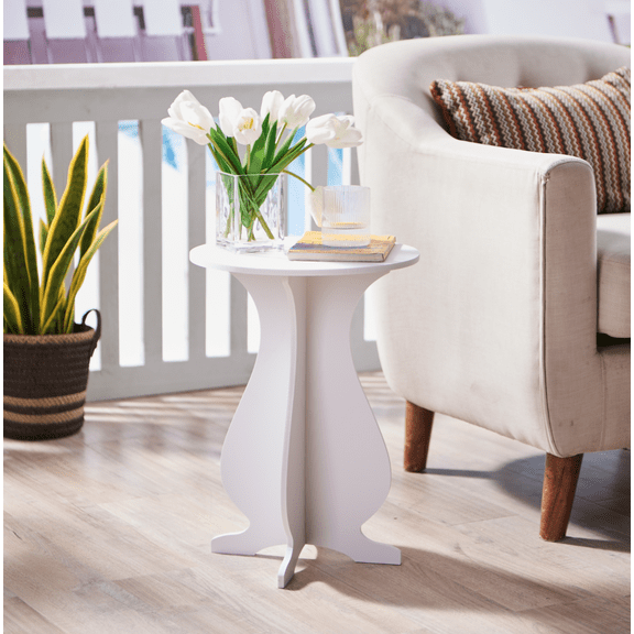 Rosthwaite 14" Round Accent Side Coffee Table, White Plastic Wood