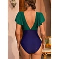 thumbnail image 5 of Charmo Womens Double V Neck Swimsuit Ruffled Shoulder One Piece Swimwear Tummy Control Bath Suit, 5 of 5