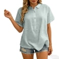 thumbnail image 4 of Hauts pour Femmes Manches Courtes Boutonné Col en V à Col Chemise Chic Décontracté Été Chemises Amples Blouse de Travail Vintage, 4 of 8
