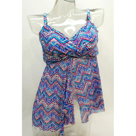 Bahia by Christina Blue Twist Front Flyaway Tankini Top Swimwear Women's Small