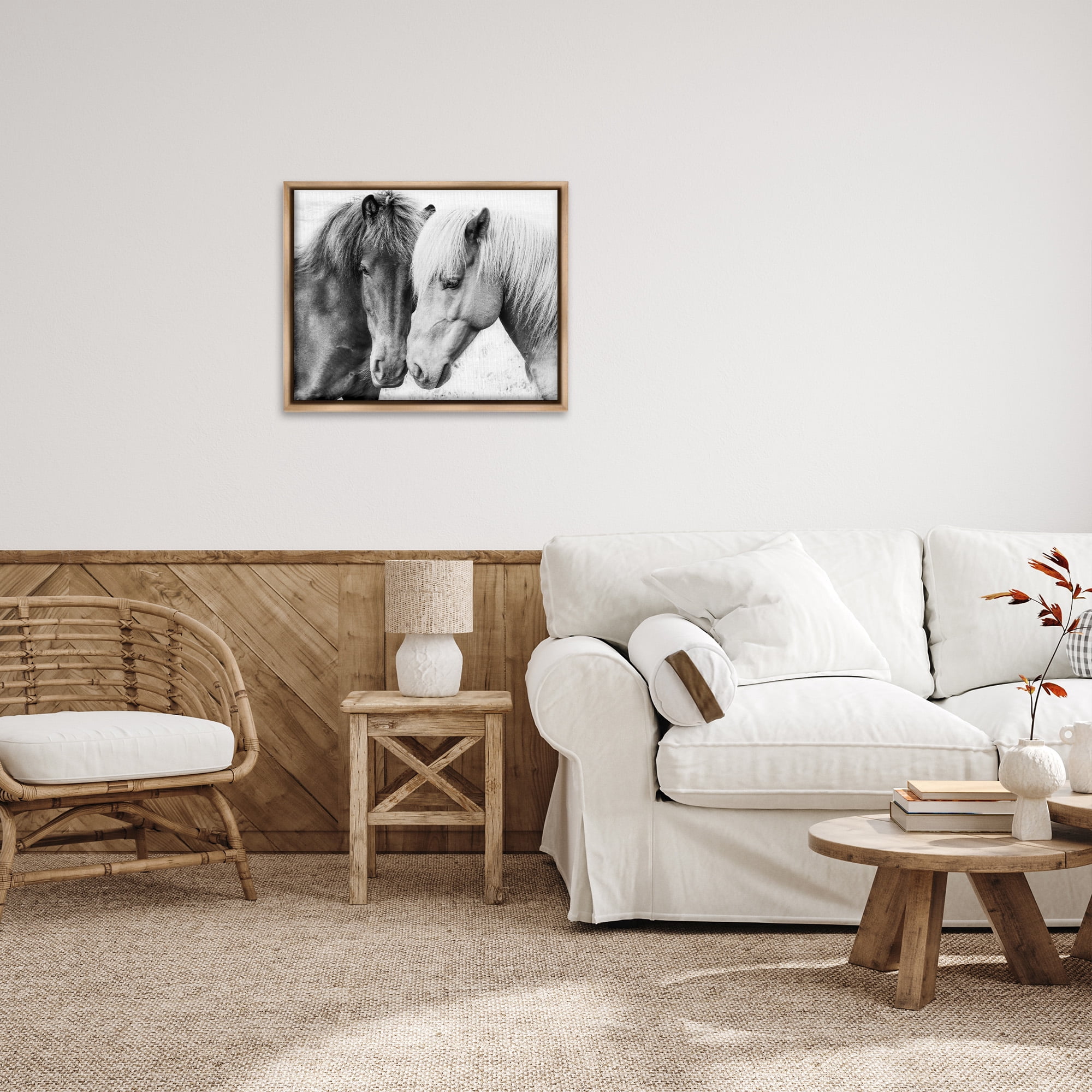 Stupell Industries Horse Love Duo Portrait Animals & Insects Photography Brown Floater Framed Canvas Art Print Wall Art, 31 x 25