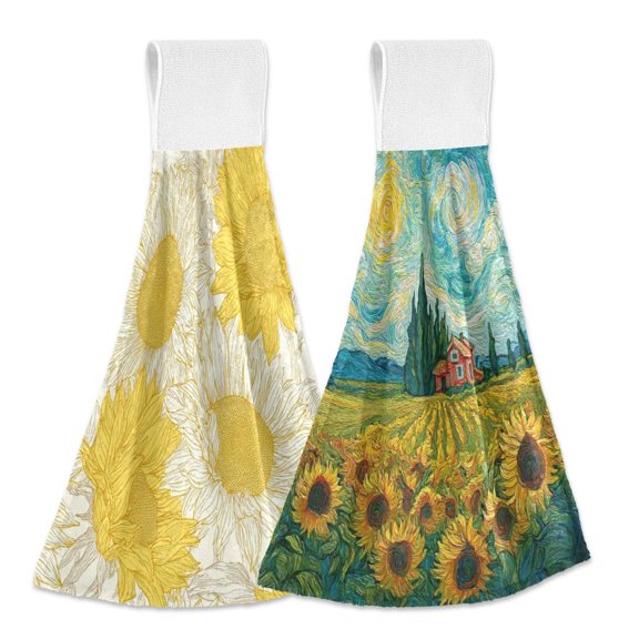 IAUYY Kitchen Hanging Towels Set of 2 100% Polyester Absorbent, Super Soft Hand Towels with Hanging Loops for Bathroom Kitchen Pale Yellow Color Appears Old Red Houses