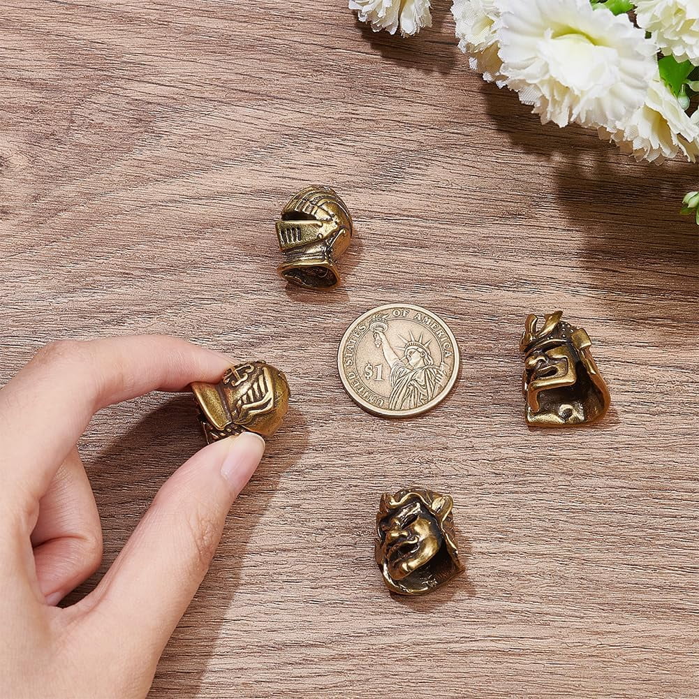 4Pcs Brass Paracord Beads Large Hole Samurai Helmet Beads Antique