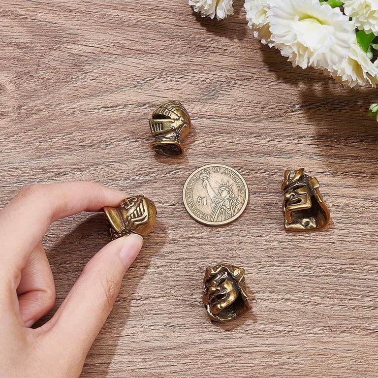 4Pcs Brass Paracord Beads Large Hole Samurai Helmet Beads Antique