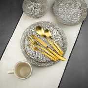 Thyme & Table 60-Piece Dot Dinnerware & Gold Flatware Set, Service for 6