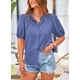 thumbnail image 3 of Camisa PRETTYGARDEN de mujer con botones, manga farol y escote en V, talla S, 3 of 9