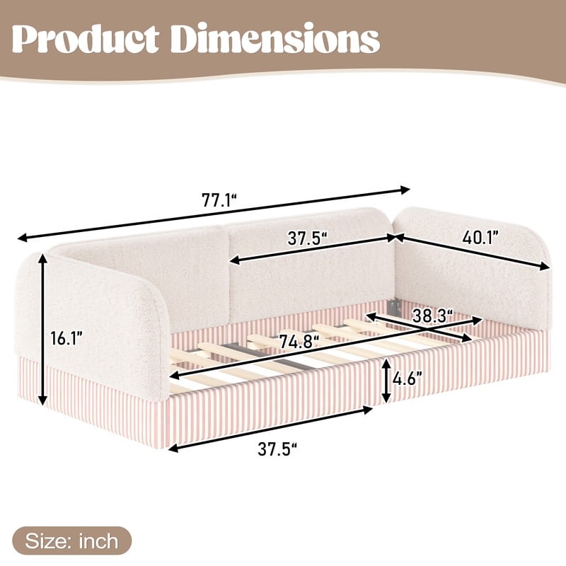 Twin Size Upholstered Floor Daybed Frame for Kids, Half-Enclosed Montessori Platform Bed with 3-Sided Surrounding Guardrails
