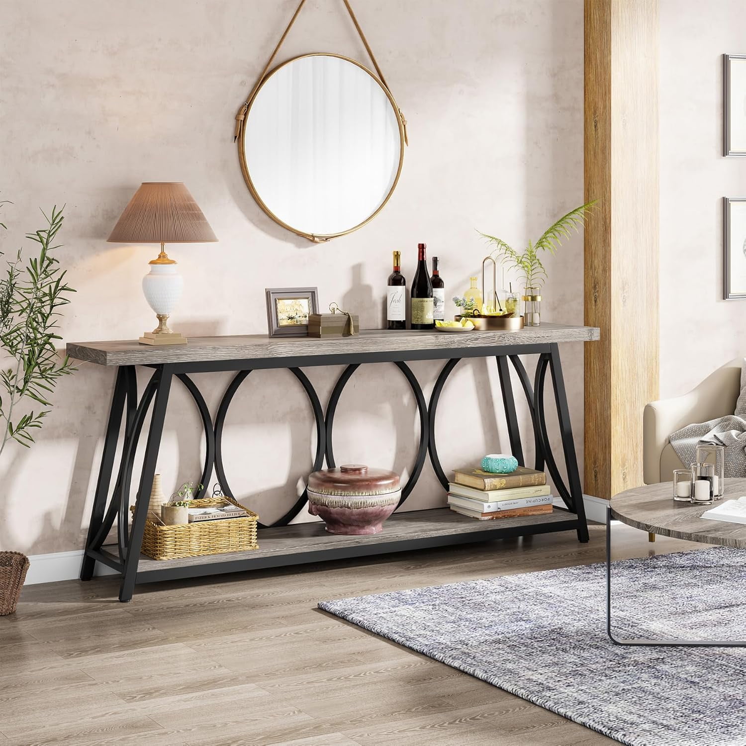 Tribesigns 70.9" Extra Long Console Table, Industrial Wood Narrow Sofa Table for Entryway, Gray