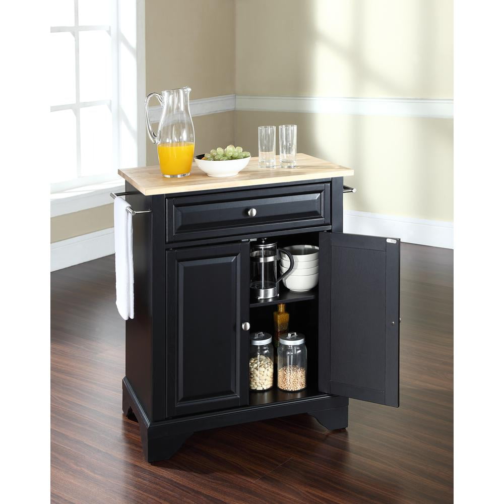 LAFAYETTE NATURAL WOOD TOP PORTABLE KITCHEN ISLAND IN BLACK FINISH