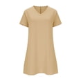 thumbnail image 4 of 2026 Linen Dresses for Women Casual Vacation T Shirt Dress Summer V Neck Short Sleeve Sundress Loose Fit Midi Dresses, 4 of 6