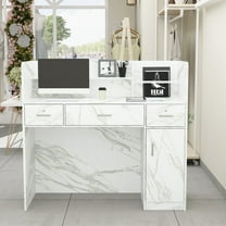 KULAGAGA Office Reception Station with Counter, Free-Standing Register Stand Reception Area with 3 Drawers, Vein