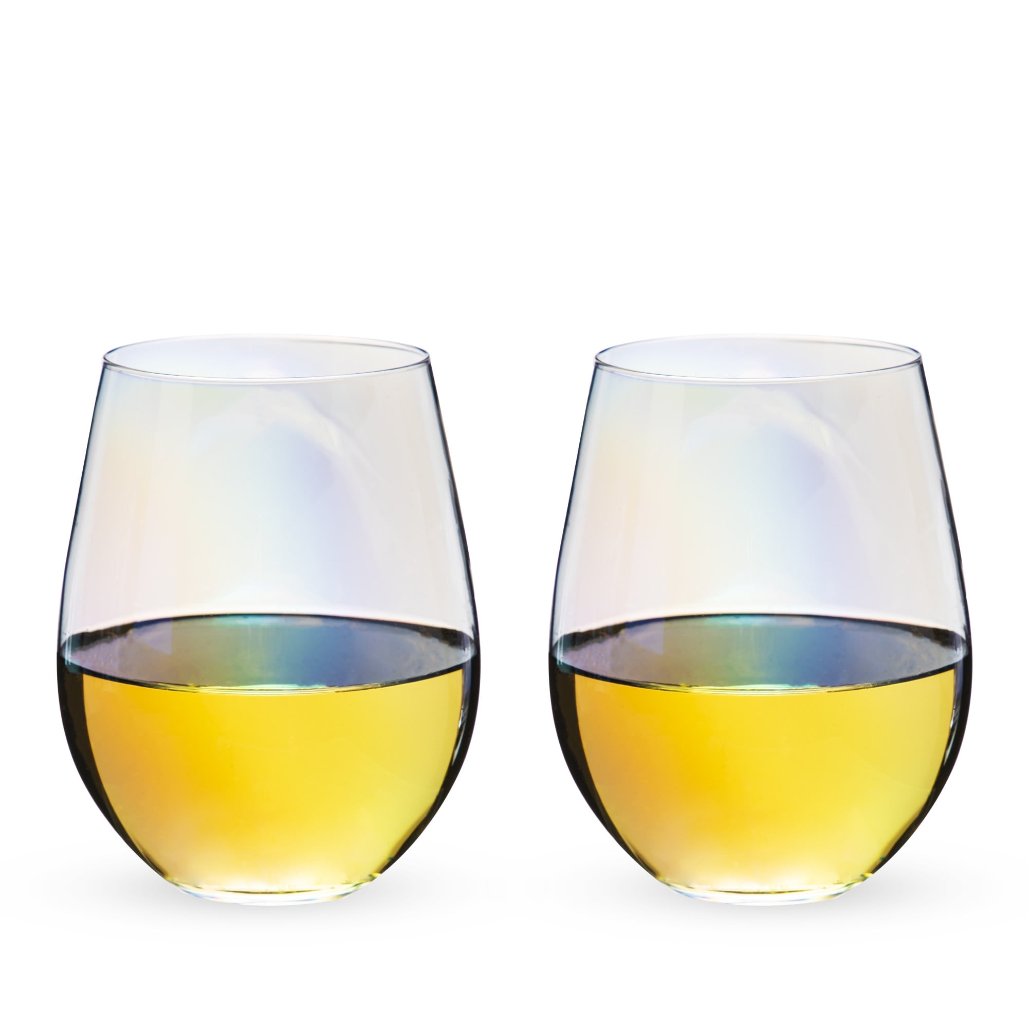 DIAMANTE Stemless Wine Glasses Pair ‘Moda’, stemless Gin Glass –  Undecorated Crystal White Wine Glasses with No Stem – Box of 2