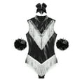 thumbnail image 5 of Alvivi Women Metallic Sleeveless Tassel Bodysuit Cheerleading Uniform Cheer Leader Outfits Black L, 5 of 7