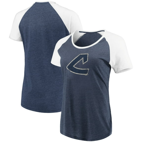 Women's Majestic Navy/White Cleveland Indians Cooperstown Collection Points Earned Raglan T-Shirt