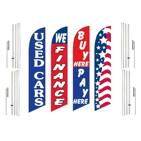 4 Swooper Flags With 4 Pole Kits Used Cars We Finance Buy Pay Here Patriotic