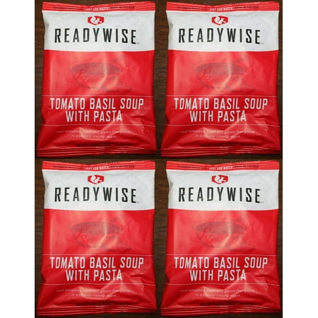 4 Packs ReadyWise Tomato Basil Soup w/ Pasta Freeze-Dried Food 16 Servings