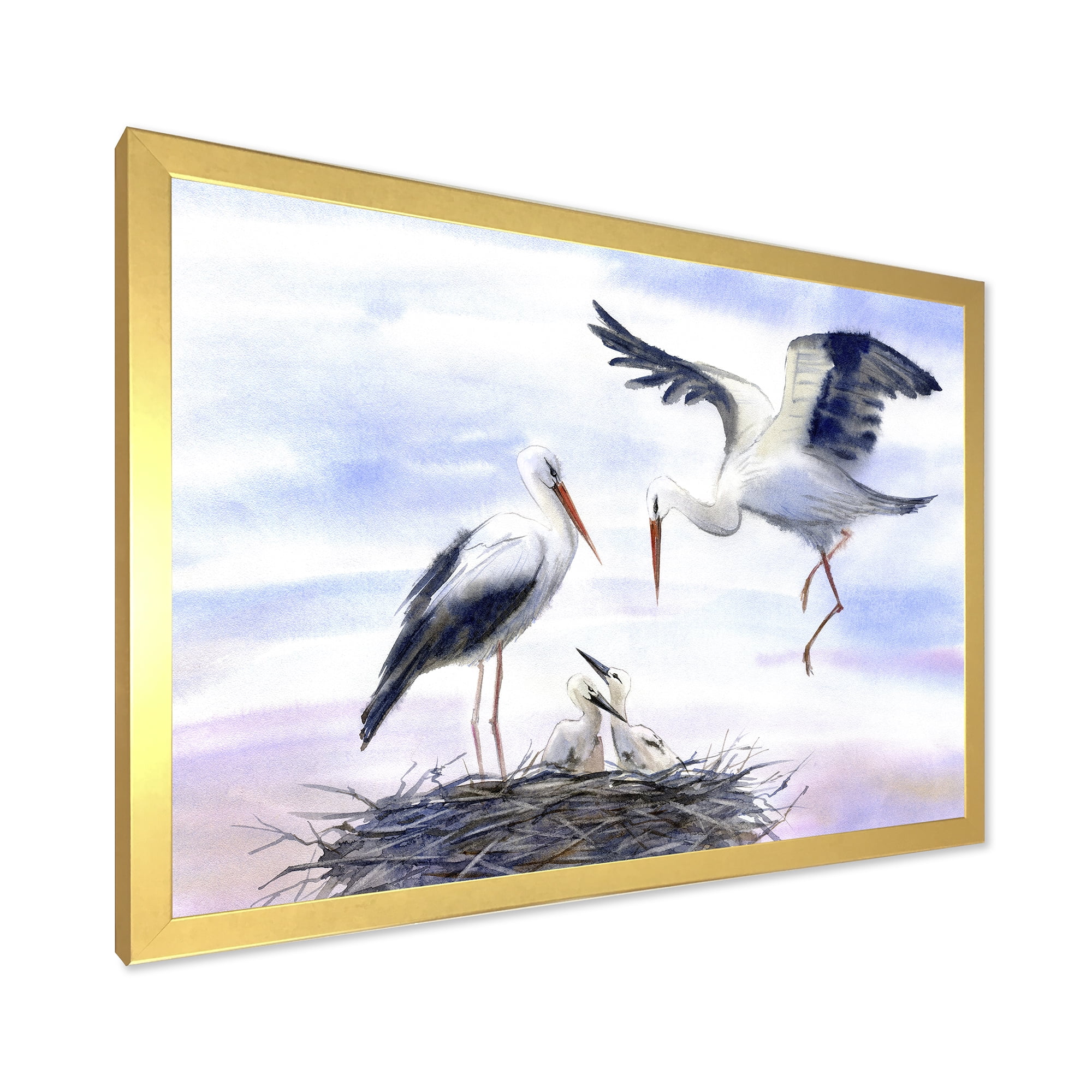 Designart 'Storks With Babies In The Nest' Farmhouse Framed Art Print