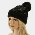 thumbnail image 2 of Glisme Winter Hat Women Sequin Hat Warm Solid Knit Hat Removable Hairball Wool Hat Stylish Accessory Black, 2 of 4
